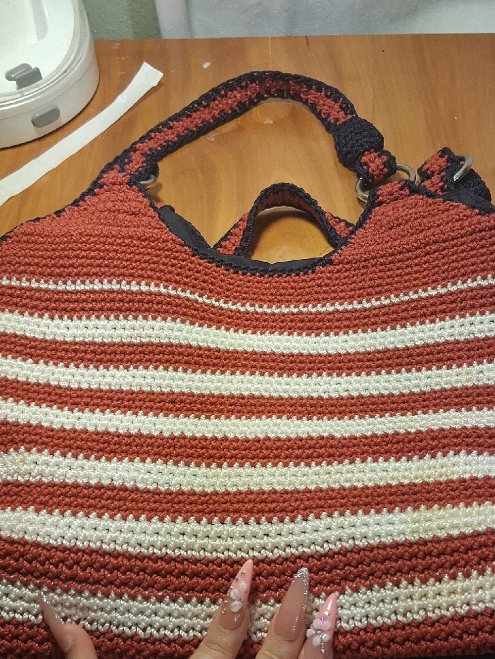The Ssk  Crochet American Flag Tote Bag in Red, White & Blue - Picture 9 of 13